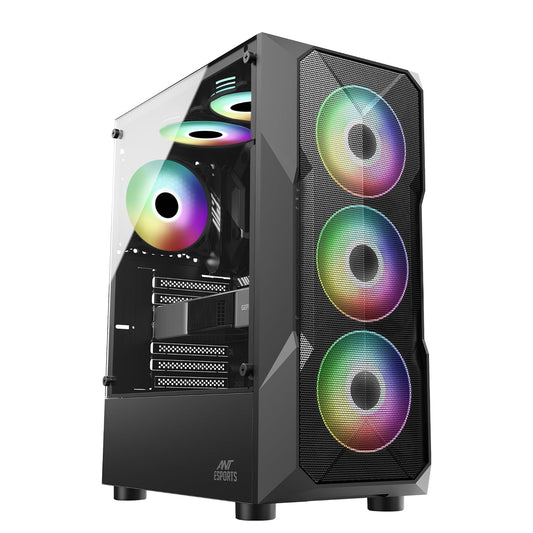 Ant Esports ICE- 300 Mesh V2 Mid-Tower Computer Case/Gaming Cabinet - Black | Support ATX, Micro-ATX, Mini-ITX | Pre-Installed 3 Front Fans and 1 Rear Fan