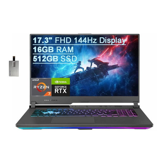 2021 ASUS ROG Strix G17 17.3" FHD 144Hz Gaming Laptop Computer - Gray, 32GB USB Card - Store For Gamers