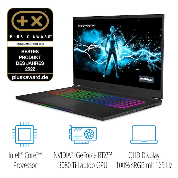 MEDION® ERAZER® Beast X30, Intel® Core™ i9-12900HK, (17.3") QHD display, NVIDIA® GeForce RTX™ 3080 Ti, high-end gaming notebook