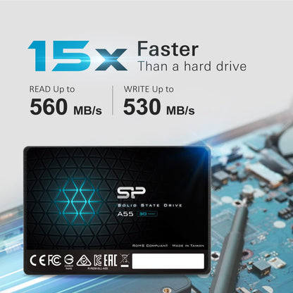 Silicon Power Ace A55 1TB SATA SSD, Up to 560MB/s, 3D NAND with SLC Cache, 2.5 Inch SATA III 6Gb/s Internal Solid State Drive for Desktop Laptop PC Computer