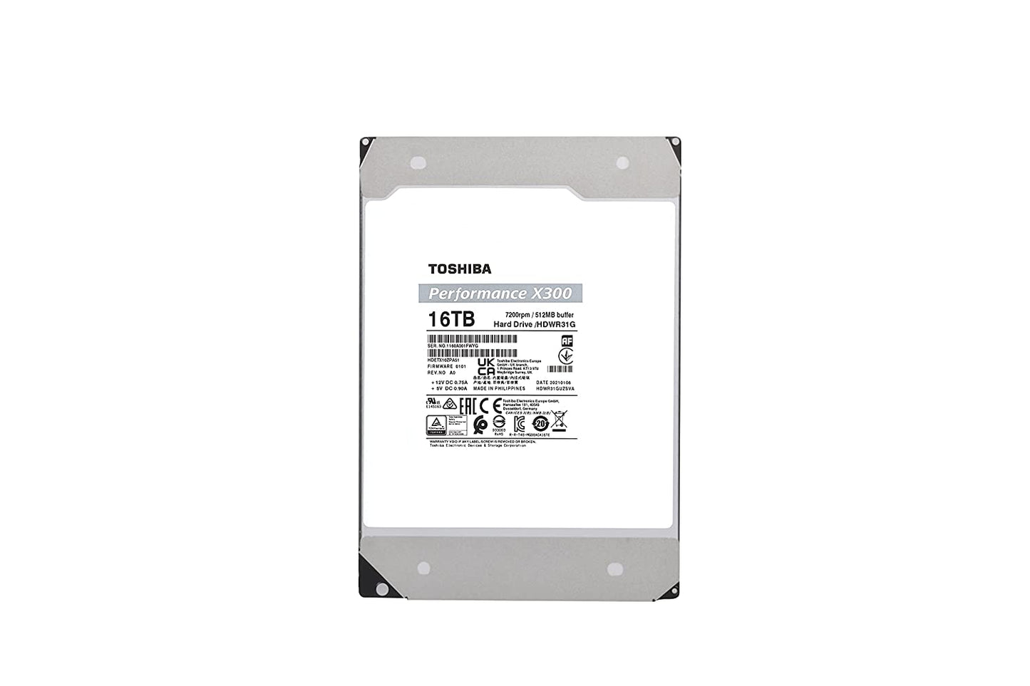 Toshiba X300 16TB Performance & Gaming 3.5-Inch Internal Hard Drive – CMR SATA 6 GB/s 7200 RPM 512 MB Cache - HDWR31GXZSTA