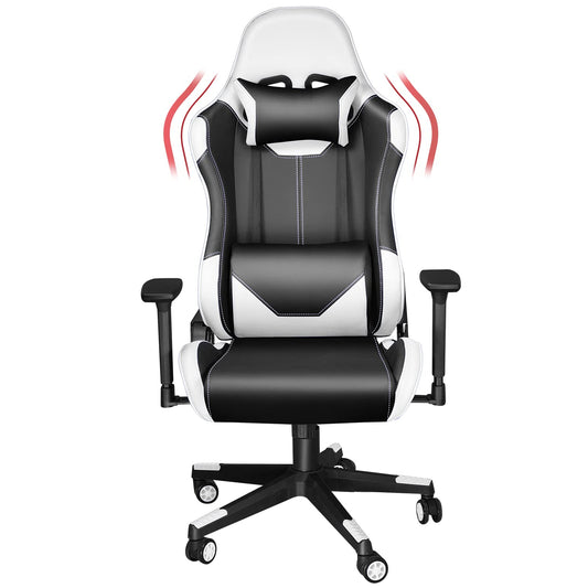 MUZII Gaming Chair, Office Computer Chair with Headrest and Lumbar Pillow and Seat Height Adjustable, High Back Video Game Chairs for Adults Teens White