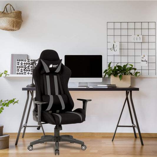 Green Soul Beast Racing Edition Ergonomic Gaming Chair with Premium Fabric & PU Leather, Adjustable Neck & Lumbar Pillow(Black & Grey)