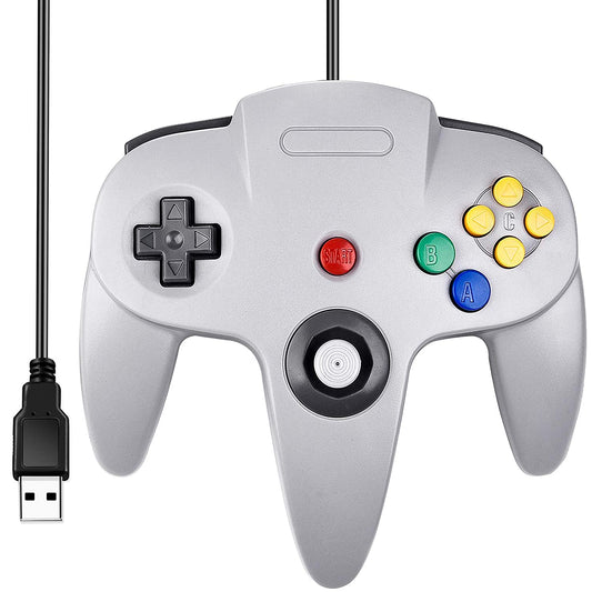Classic N64 Controller, iNNEXT N64 Wired USB PC Game pad Joystick, N64 Bit USB Wired Game stick Joy pad Controller (Grey)