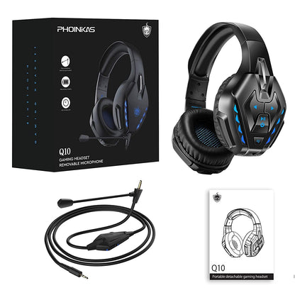 Wireless Bluetooth Gaming Headset, PHOINIKAS Stereo Over Ear Headphones with Detachable Noise Canceling Mic, 3.5mm Cable Wired up to 40h