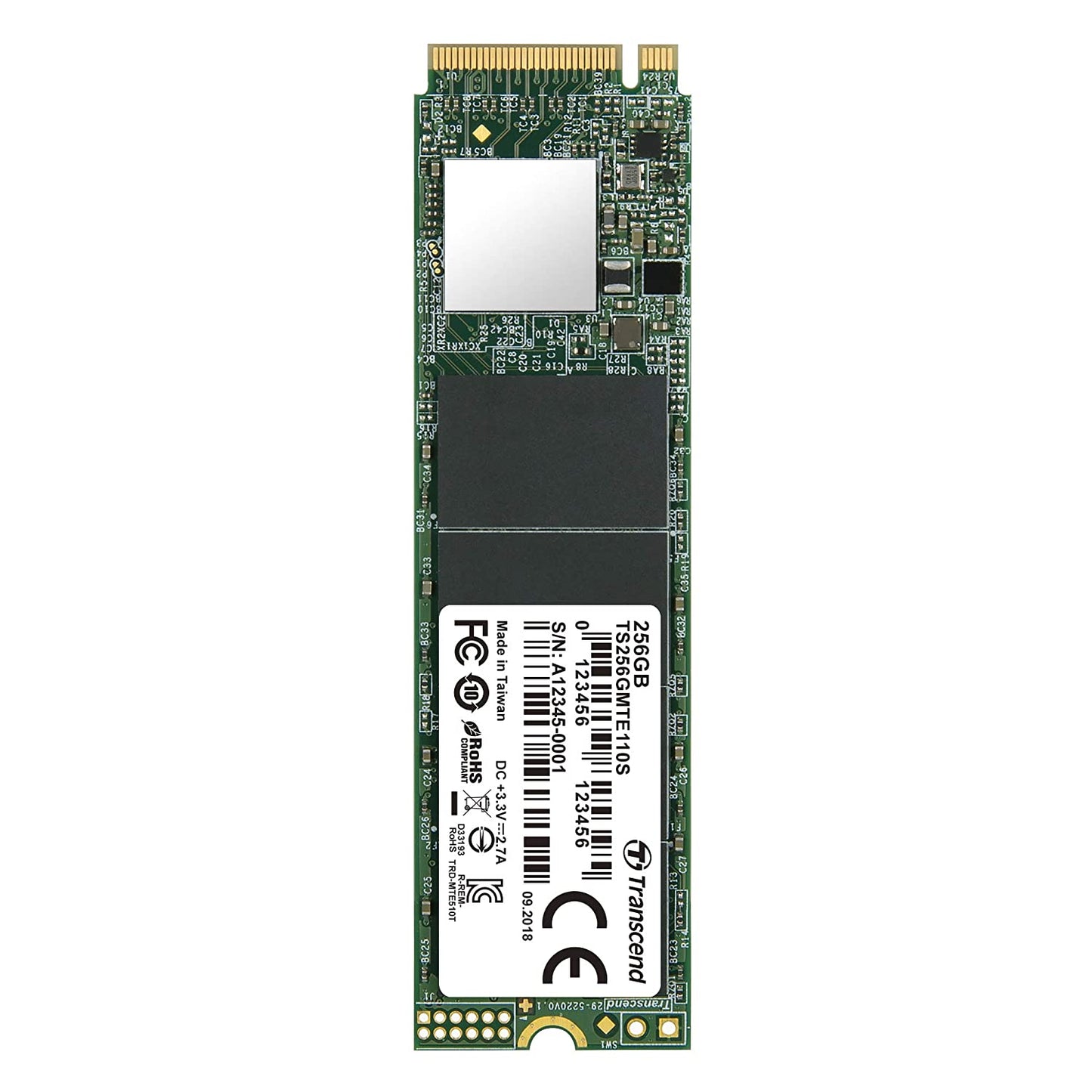 Transcend 256GB NVMe PCIe Gen3 x 4 80 mm m.2 Solid State Drive (TS256GMTE110S)