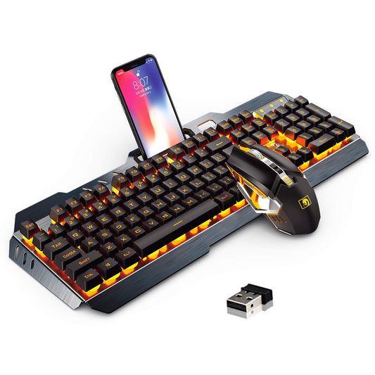 Rechargeable Keyboard and Mouse,Suspended Keycap Mechanical Feel Metal Panel Gaming Keyboard Mouse Combo,3800mAh Large Capacity Lithium Battery