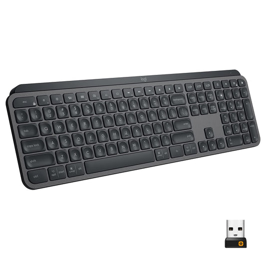 Logitech MX Keys Advanced Illuminated Wireless Keyboard, Bluetooth, Tactile Responsive Typing, Backlit Keys, USB-C - Graphite Black (920-009418)