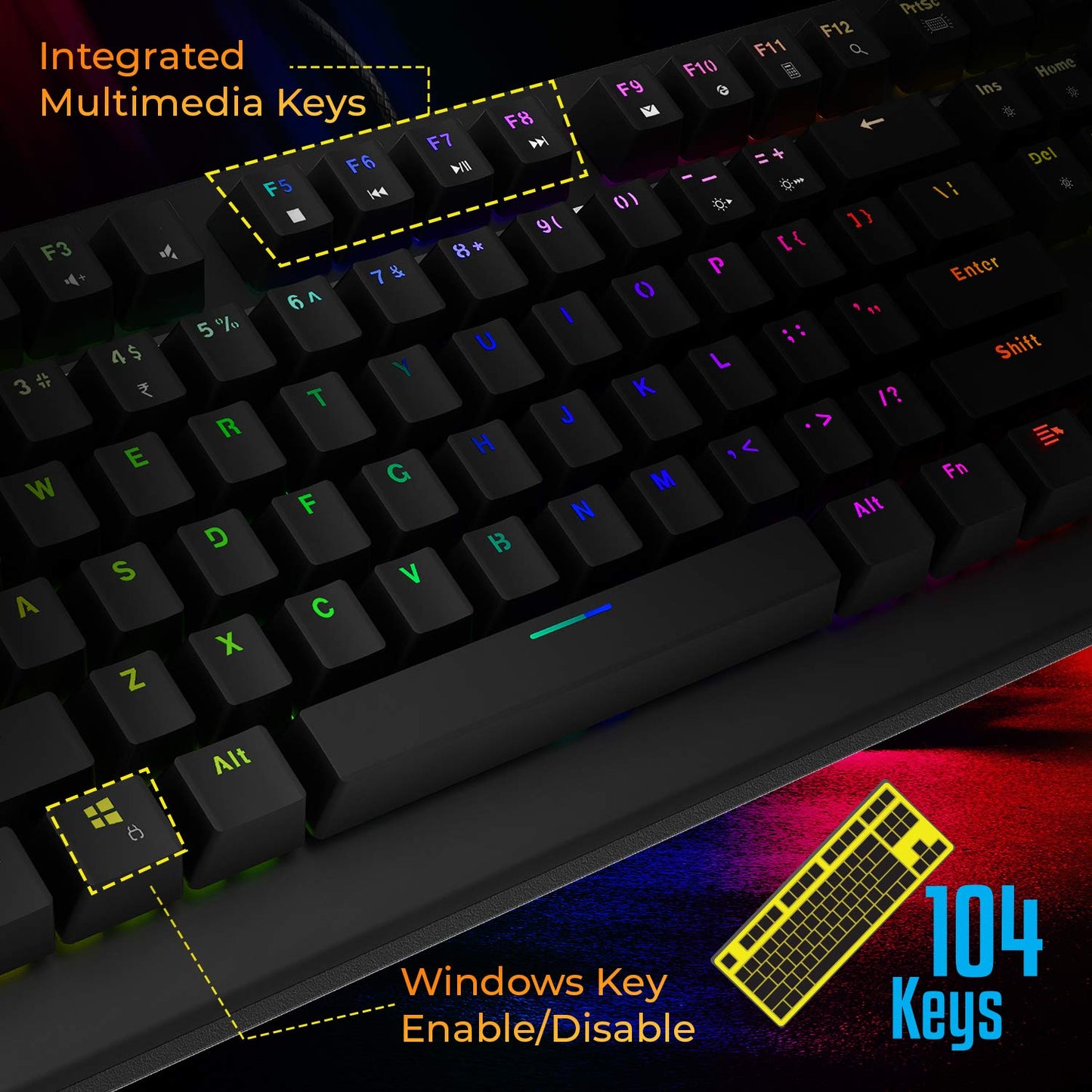 Zebronics Zeb-MAX PRO V2 Premium Mechanical Gaming Keyboard with Integrated Multimedia Keys, Key Removal Tool