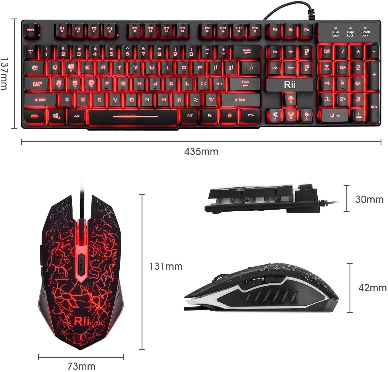 Rii Gaming Keyboard and Mouse Set, Keyboard Colorful Breathing Backlit Gaming Mouse (RK108)