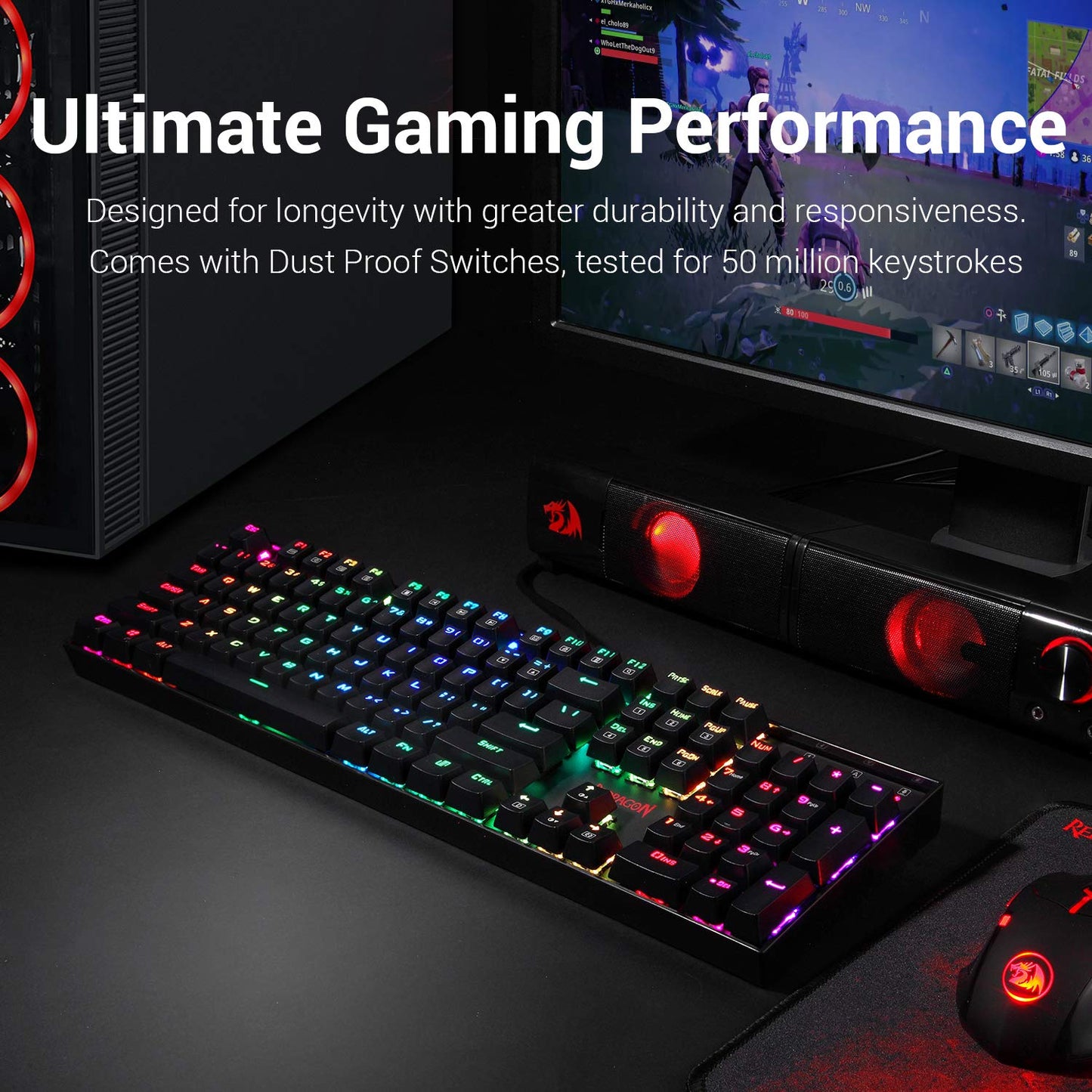 Redragon K551 RGB LED Backlit Wired Mechanical Gaming Keyboard with Numlock Keys for Windows PC (Black, Blue Switches)