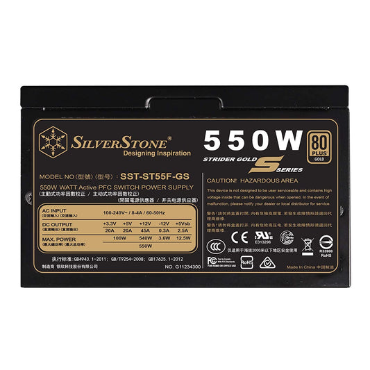 SilverStone Technology 550W Computer Power Supply PSU Fully Modular with 80 Plus Gold & 140mm Design Power Supply (SST-ST55F-GS)