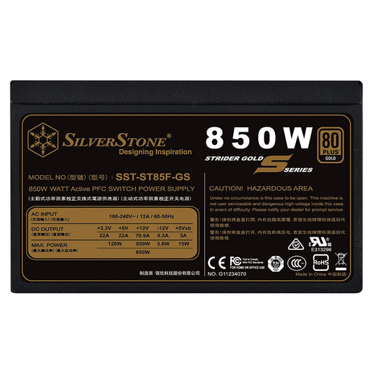 SilverStone Technology 850W Computer Power Supply PSU Fully Modular with 80 Plus Gold & 140mm Design Power Supply (SST-ST85F-GS-V2)