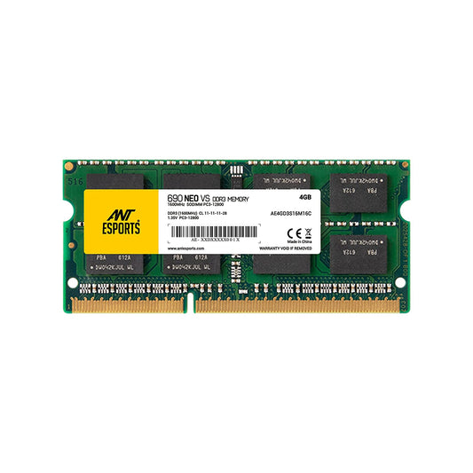 Ant Esports 690 NEO VS 4GB (1*4GB) DDR3 1600 MHz CL 11-11-11-28 SO-DIMM Laptop Memory - AE4GD3S16M16C