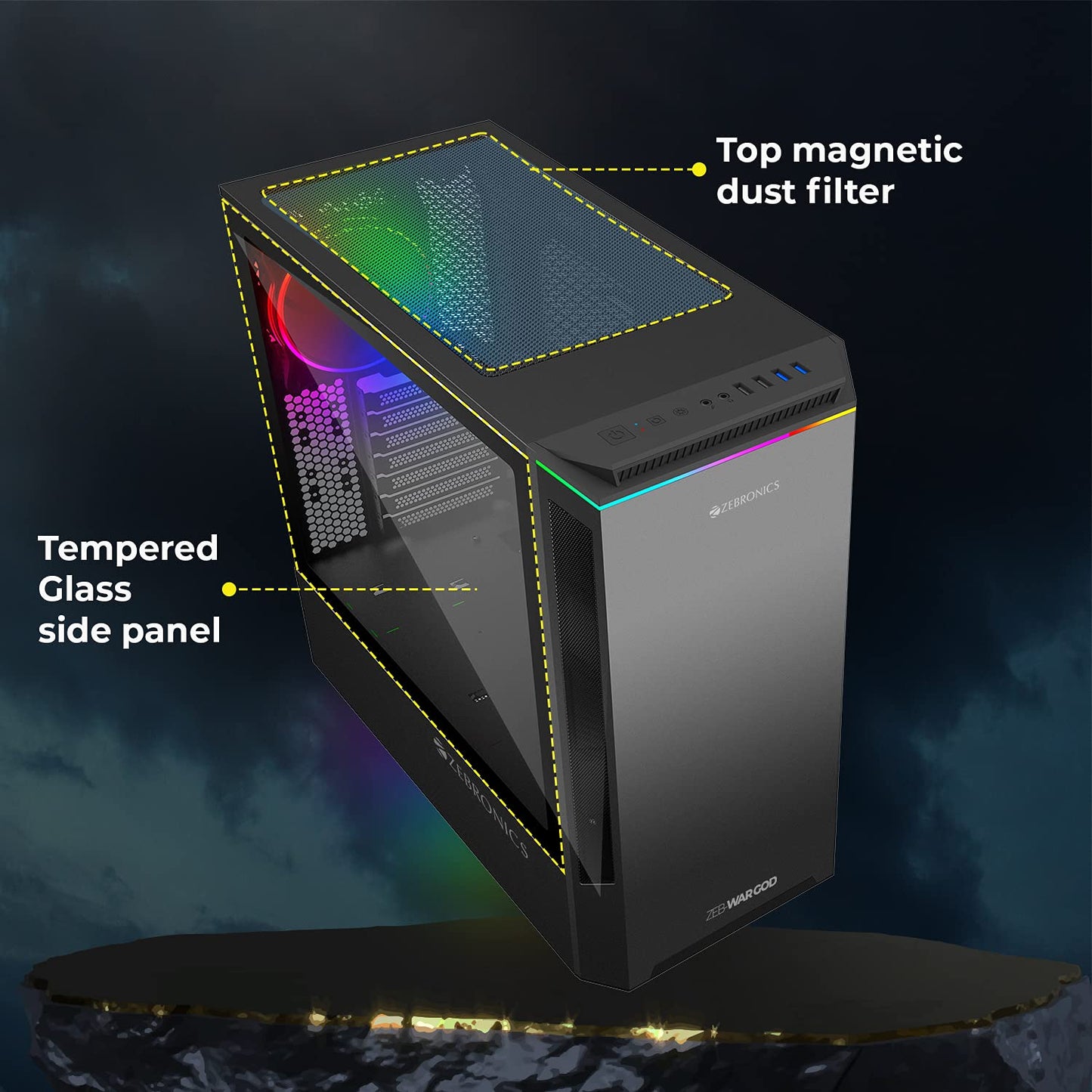 ZEBRONICS Zeb-WARGOD Computer case/Gaming Cabinet with ATX/mATX/eATX Motherboard Support