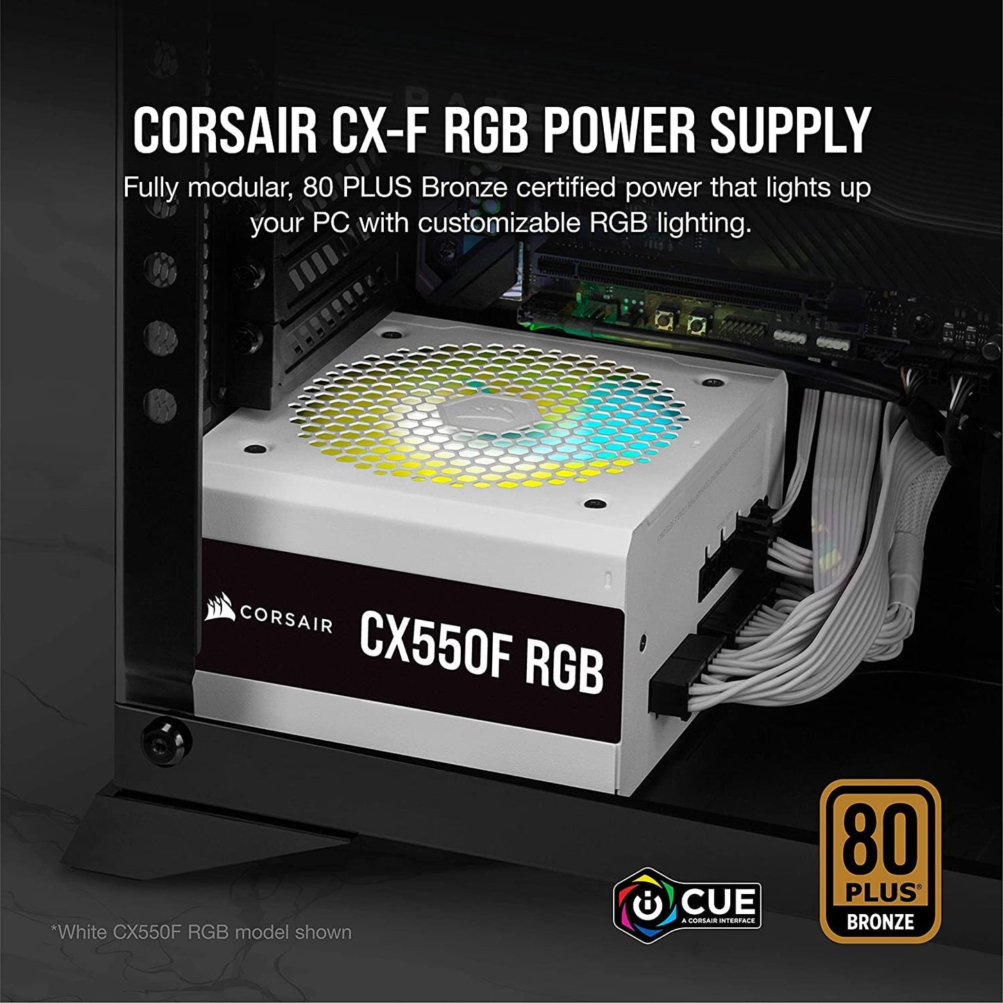Corsair CX750F RGB White, 750 Watt, 80 Plus Bronze, Fully Modular RGB White PSU
