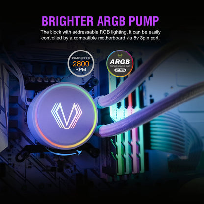 Vetroo V240 Water Cooler 240mm Radiator Intel LGA1200 Ready White Addressable RGB All-in-one AIO CPU Liquid Cooler