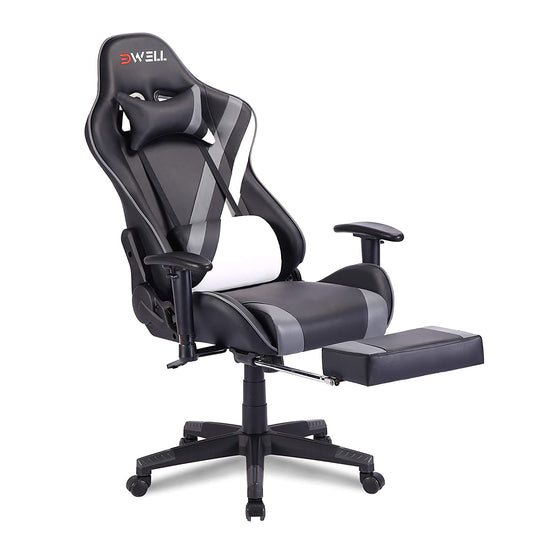 Gaming Chair with Footrest, Computer Chair Racing Chair High Back Ergonomic Adjustable Executive Swivel PC Chair with Headrest and Massage Lumbar Support (Green)