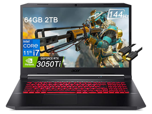 Acer 2022 Nitro 5 (17.3'' FHD 144Hz, Intel i7-11800H, 64GB RAM, 2TB PCle SSD, GeForce RTX 3050Ti 4GB), Backlit Gaming Laptop