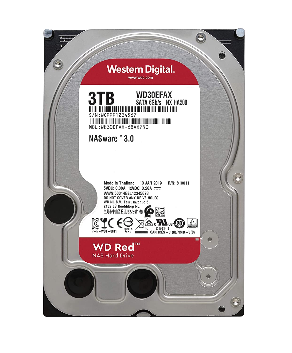 Western Digital WD Red 3TB NAS Internal Hard Drive - 5400 RPM Class, SATA 6 Gb/s, 256 MB Cache, 3.5" - WD30EFAX
