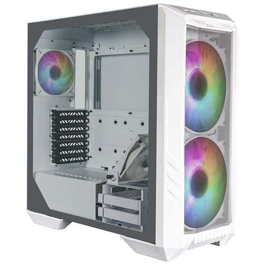 Cooler Master HAF 500 White Case with Mesh Front Panel, Dual 200mm ARGB Fans, Rotatable GPU Fan