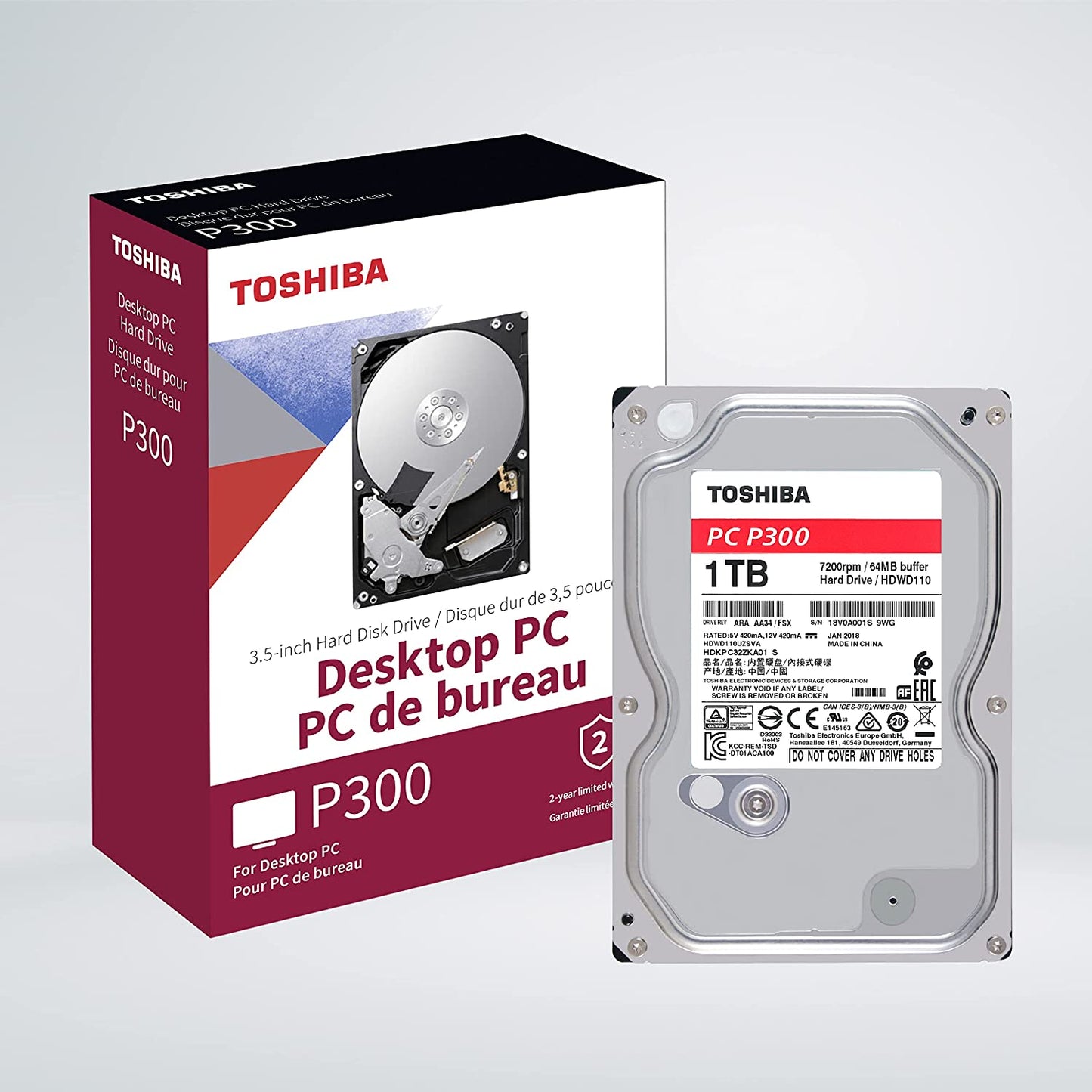 Toshiba P300 Internal 1TB Desktop PC HDD 7200 RPM Hard Drive