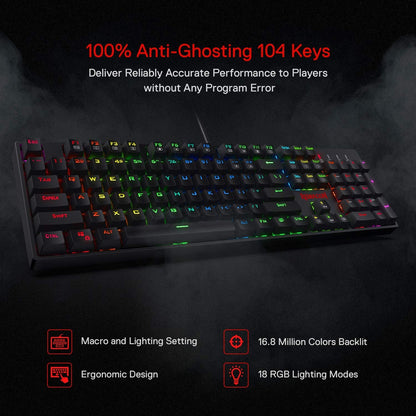 Redragon K582 SURARA RGB LED Backlit Mechanical Gaming Keyboard with 104 Keys, Tactile (Blue Switches)