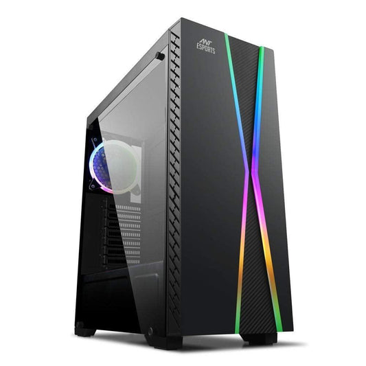 Ant Esports ICE-200TG Mid Tower Gaming Cabinet Computer case with RGB Front Panel Supports ATX,1 x 120 mm Rainbow Fan - Store For Gamers