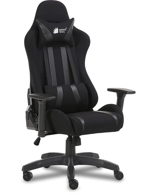 Green Soul Beast Series Fabric and PU Leather Ergonomic & Gaming Chair, Best in Class Fabric, 3 Years Warranty (Full Black) - Store For Gamers