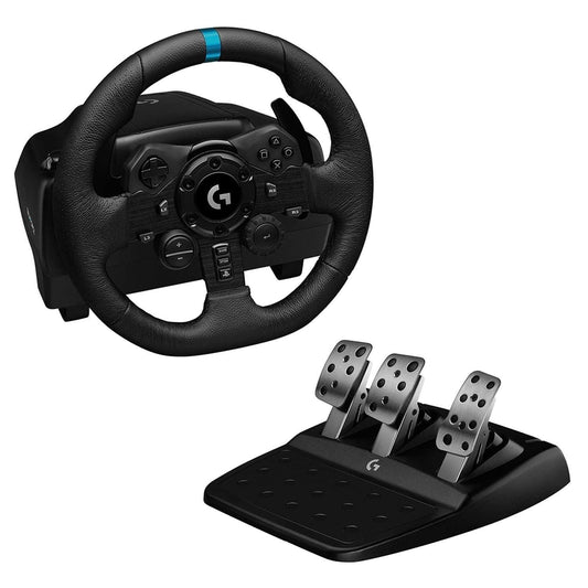 Logitech G923 Racing Wheel and Pedals, TRUEFORCE 1000 Hz Force Feedback, Responsive Driving Design, Dual Clutch Launch Control, Genuine Leather Wheel Cover for PS5, PS4, PC - Black - Store For Gamers