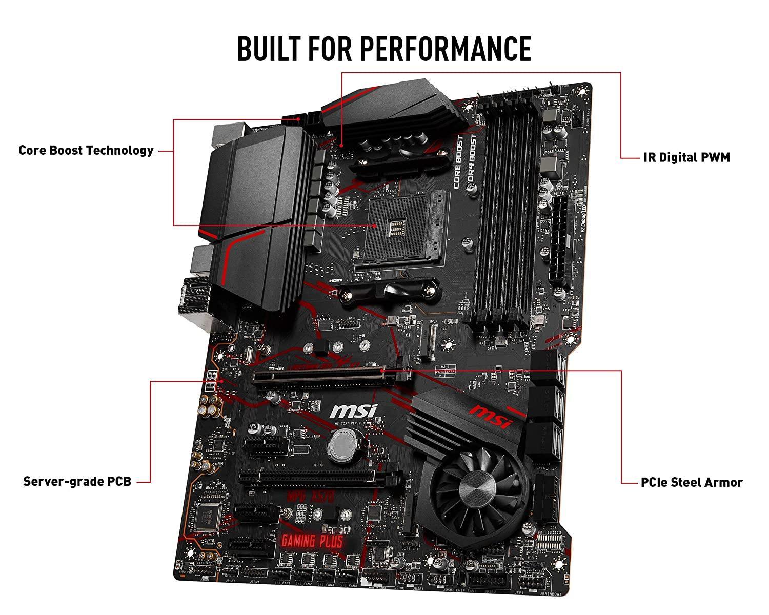 MSI MPG X570 Gaming Plus Motherboard (AMD AM4, PCIe 4.0, DDR4, SATA 6Gb/s, M.2, USB 3.2 Gen 2, HDMI, ATX) - Store For Gamers