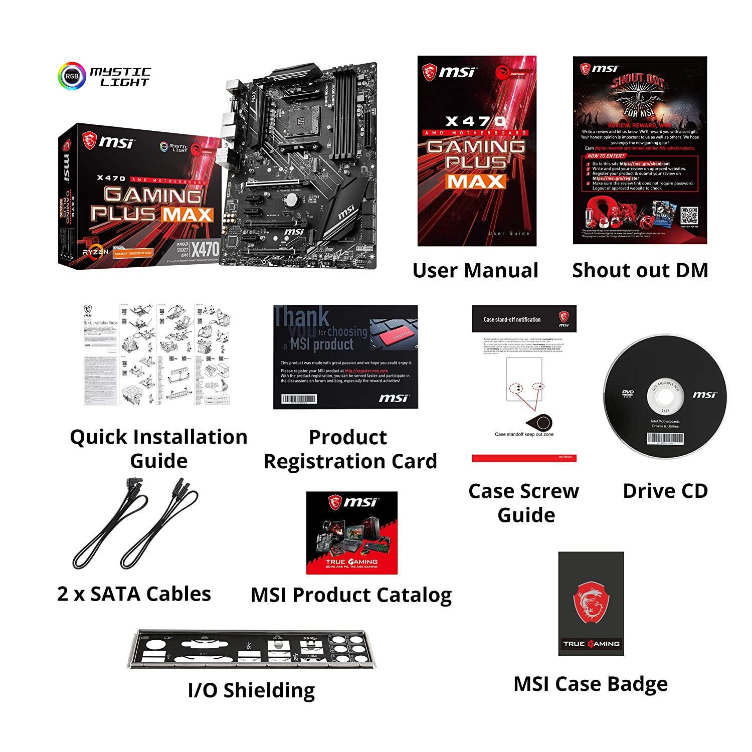 MSI Performance Gaming AMD X470 Ryzen 2ND and 3rd Gen AM4 DDR4 DVI HDMI Onboard Graphics CFX ATX Motherboard (X470 Gaming Plus Max) - Store For Gamers