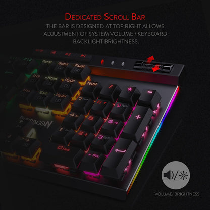 Redragon K580 VATA RGB LED Backlit Mechanical Gaming Keyboard with Macro Keys & Dedicated Media Controls, Onboard Macro Recording - Store For Gamers