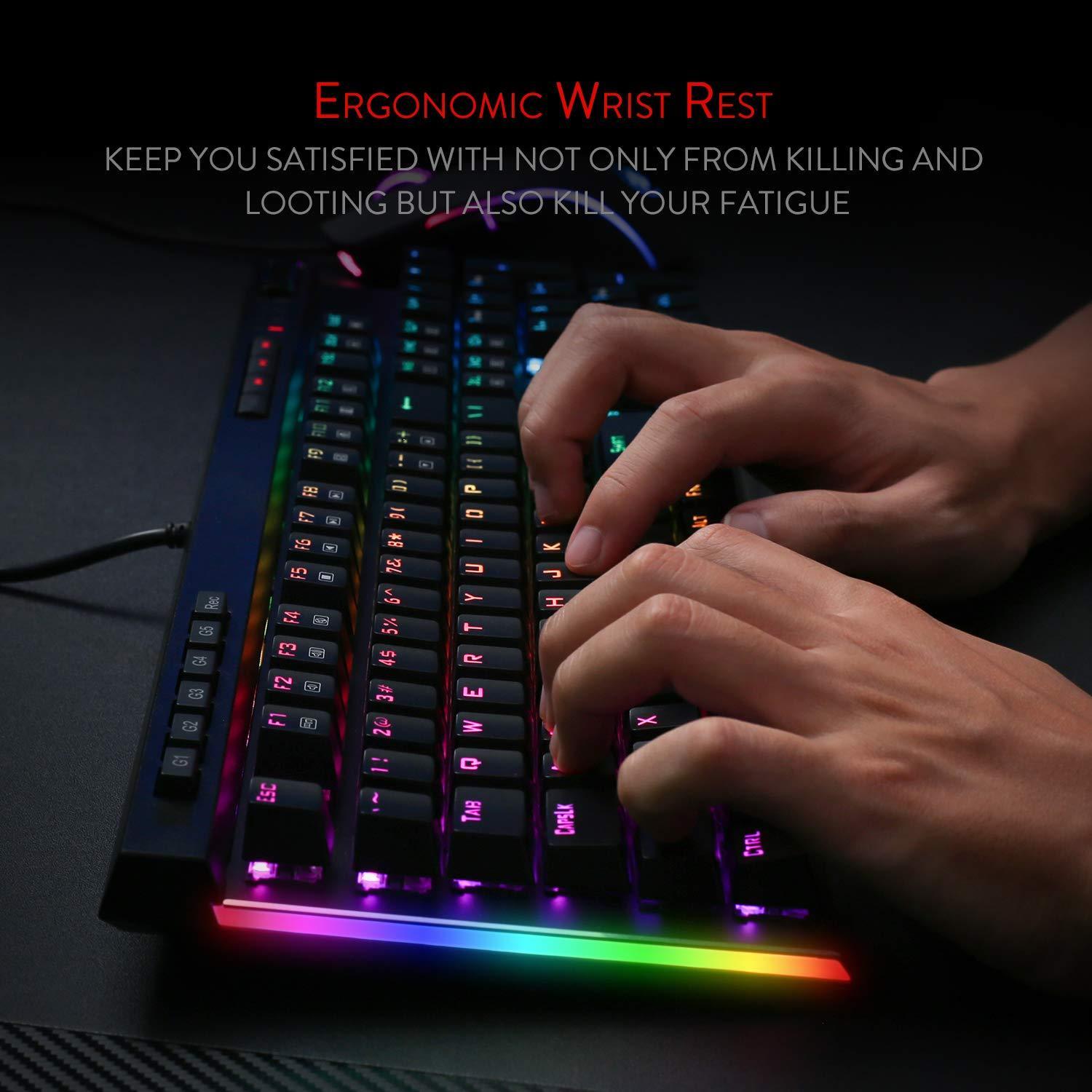 Redragon K580 VATA RGB LED Backlit Mechanical Gaming Keyboard with Macro Keys & Dedicated Media Controls, Onboard Macro Recording - Store For Gamers