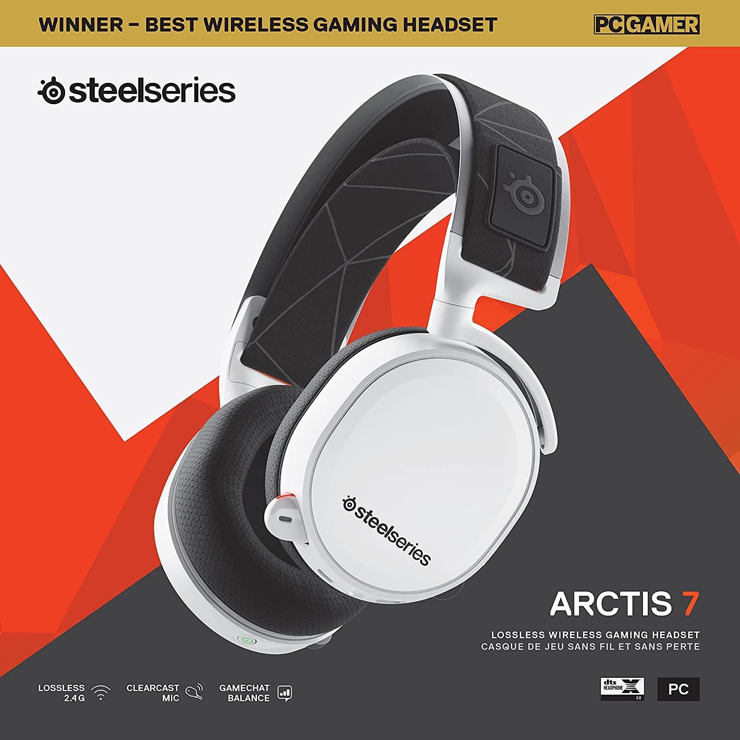 SteelSeries Arctis 7 Lossless 2.4GHz Wireless Gaming Headset with DTS Headphone:X v2.0 | 24 Hour Battery Life | Discord-Certified ClearCast Mic - White - Store For Gamers