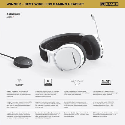 SteelSeries Arctis 7 Lossless 2.4GHz Wireless Gaming Headset with DTS Headphone:X v2.0 | 24 Hour Battery Life | Discord-Certified ClearCast Mic - White - Store For Gamers