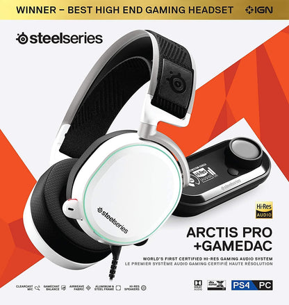 SteelSeries Arctis Pro + GameDAC Wired Gaming Headset - Certified Hi-Res Audio - Dedicated DAC and Amp - for PS5/PS4 and PC | White - Store For Gamers