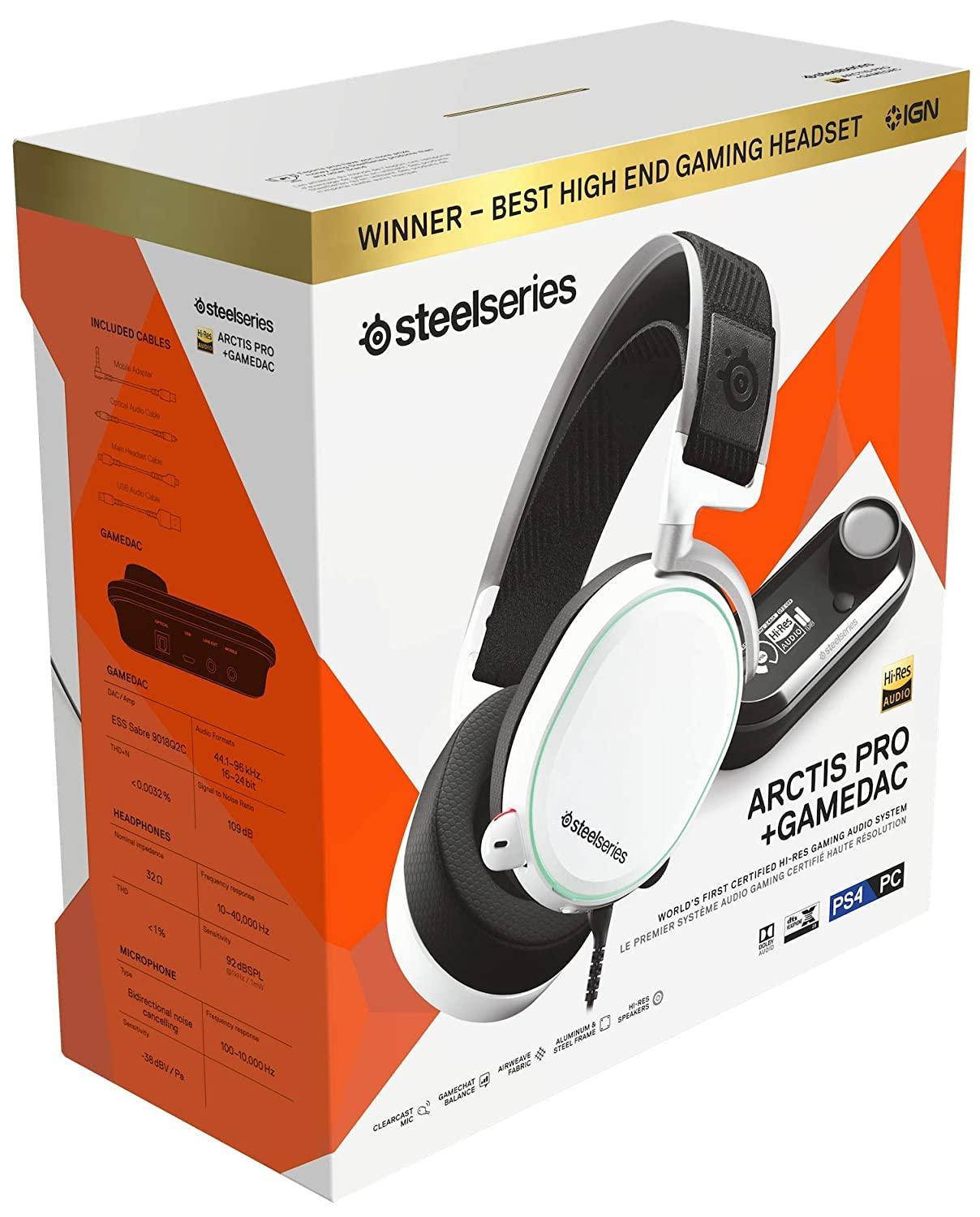 SteelSeries Arctis Pro + GameDAC Wired Gaming Headset - Certified Hi-Res Audio - Dedicated DAC and Amp - for PS5/PS4 and PC | White - Store For Gamers