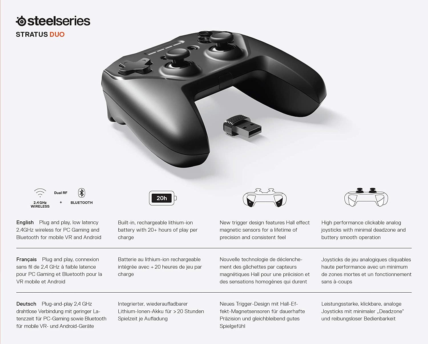 SteelSeries Stratus Duo Wireless Gaming Controller – Made for Android, Windows, and VR – Dual-Wireless Connectivity - Store For Gamers