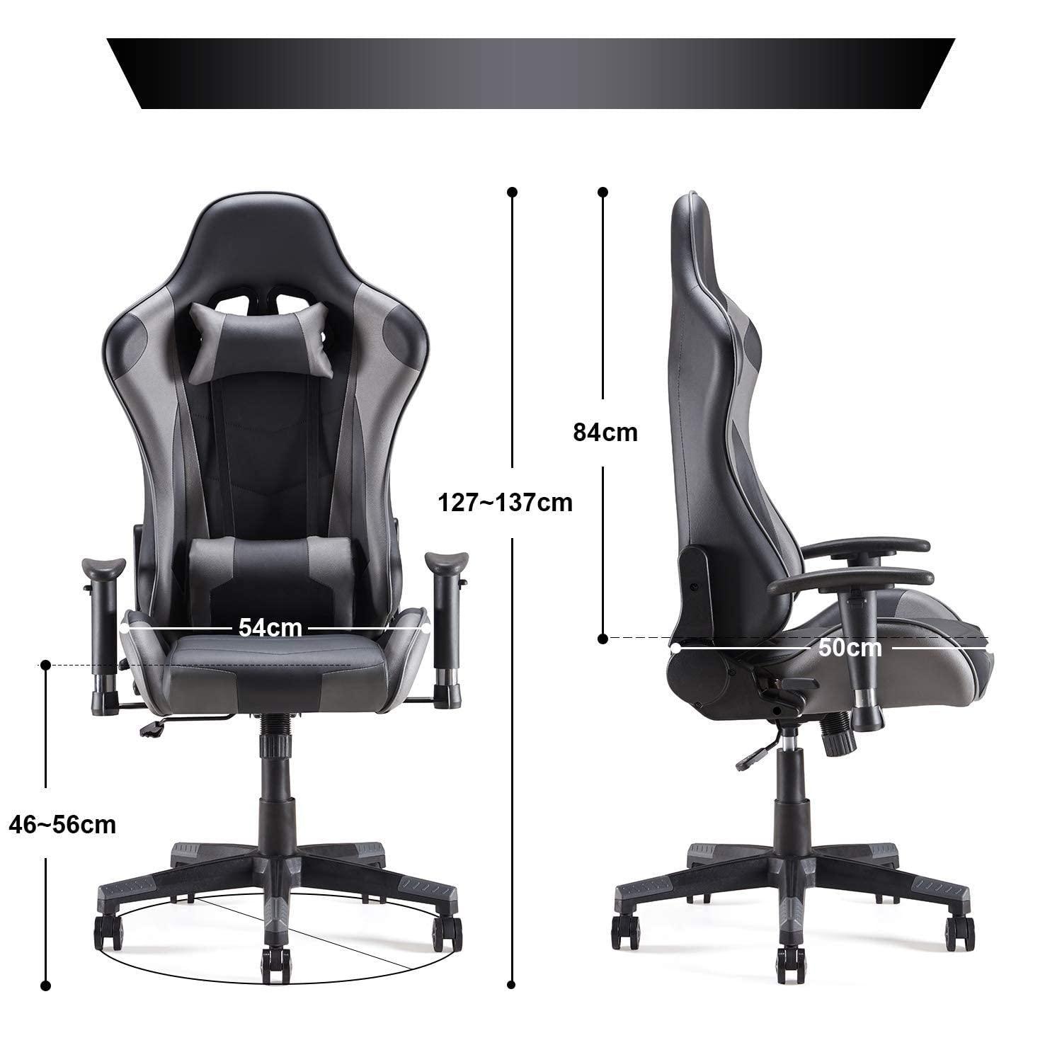 Sunon Massage Gaming Chair with Headrest and Lumbar Support Flexible Armrest, Ergonomic Chair - Black & Gray - Store For Gamers