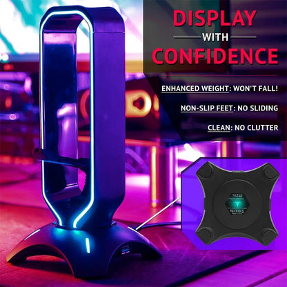 Tilted Nation RGB Headset Stand and Gaming Headphone Display with Mouse Bungee Cord Holder with USB 3.0 HUB - Store For Gamers