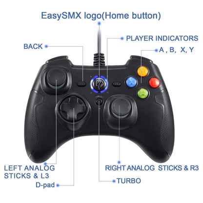 Wired Gaming Controller, EasySMX PC Game Controller Joystick for Windows/Android/ PS3/ TV Box/Mac (Black) - Store For Gamers