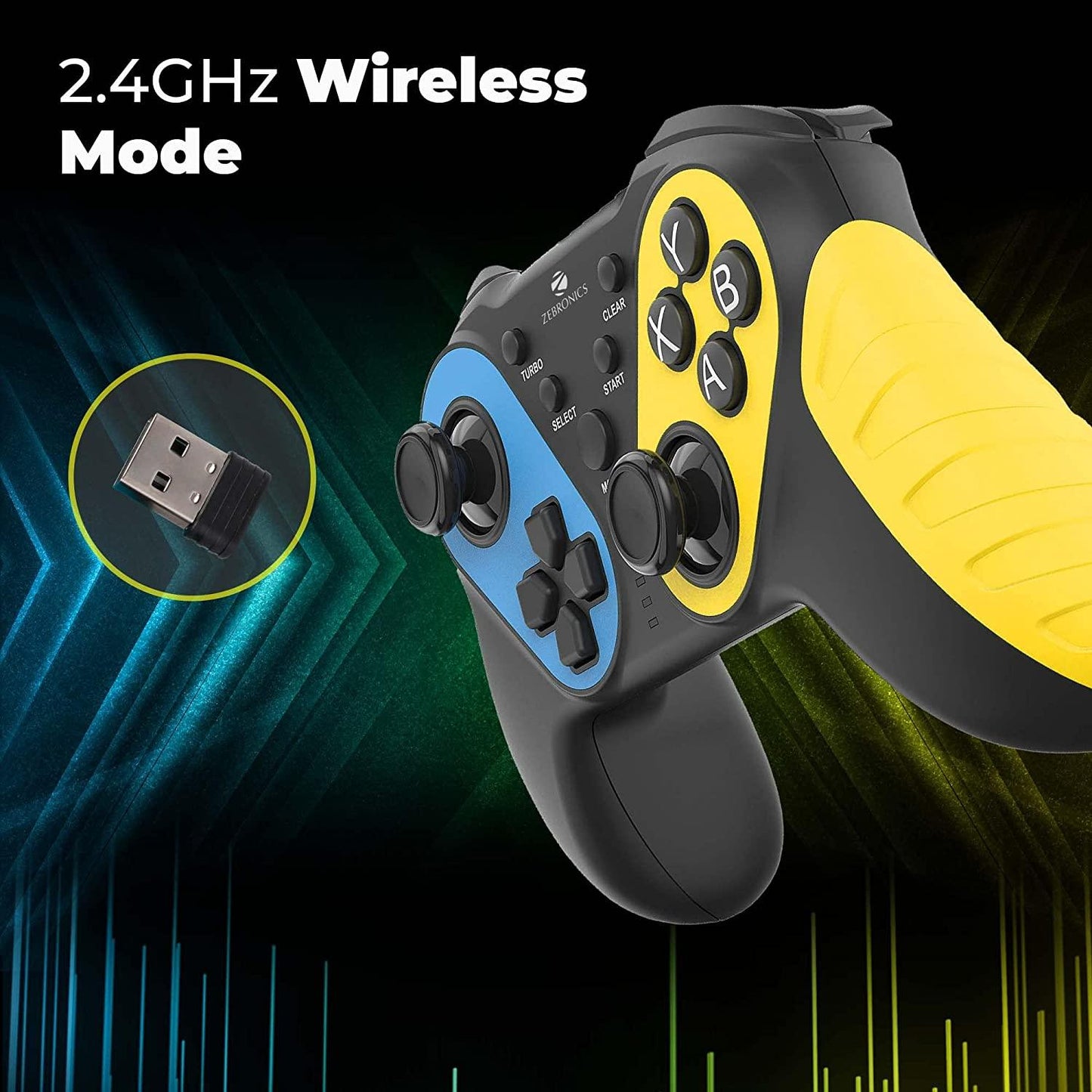 ZEBRONICS Zeb-MAX Play Windows Compatible 2.4GHz Wireless Gamepad with 10H* Backup, Turbo Mode - Store For Gamers