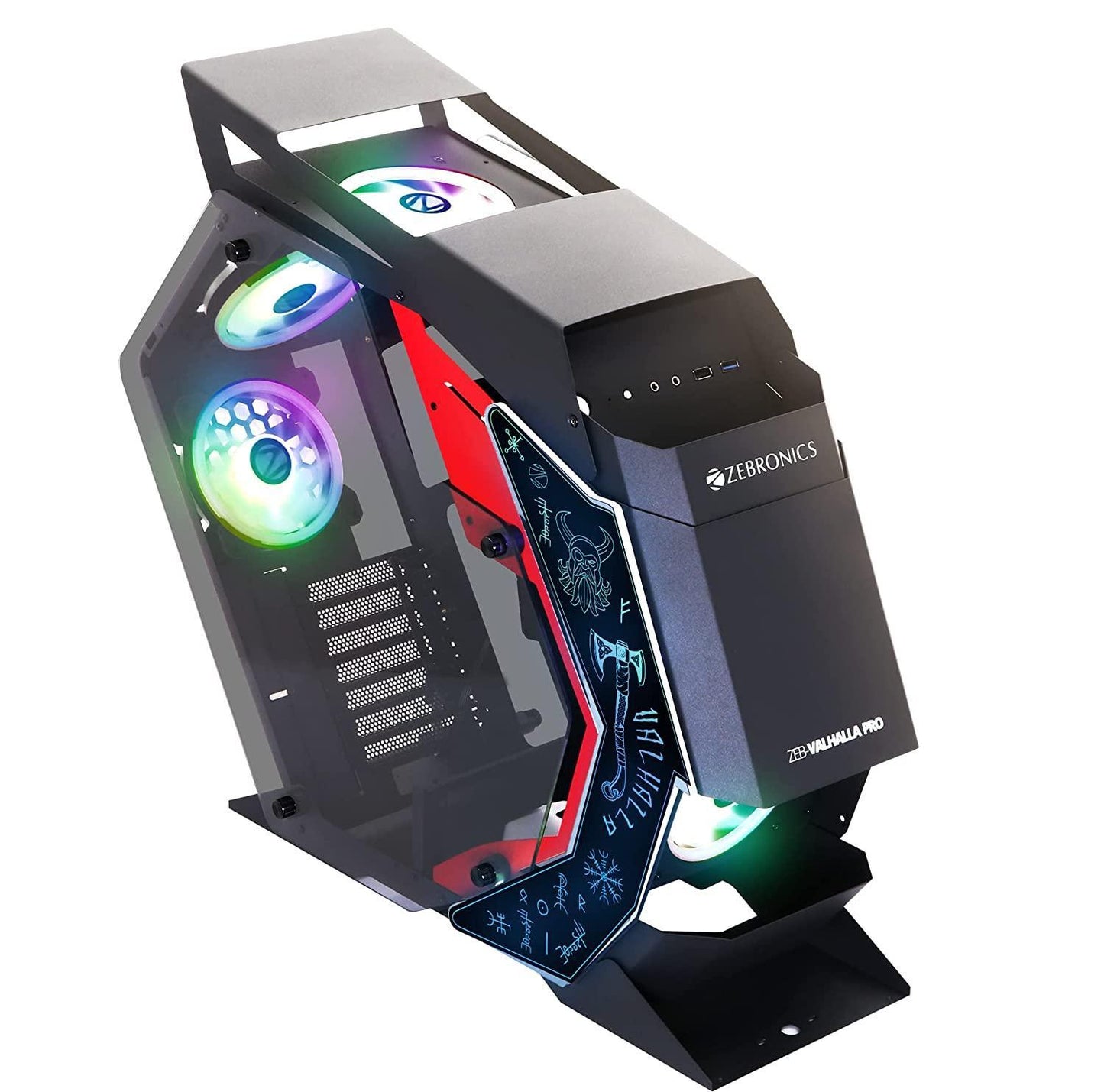 ZEBRONICS Zeb-Valhalla PRO Premium Gaming Cabinet with RGB sync, 100+ LED Modes, Fan Controller, Remote,  (Black+Red) - Store For Gamers